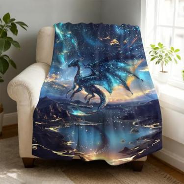 Imagem de Cobertor de lã dragão estrela azul 101,6 x 127 cm para sofá cama, cobertor de flanela de microfibra super macio e aconchegante leve para mulheres, homens e crianças