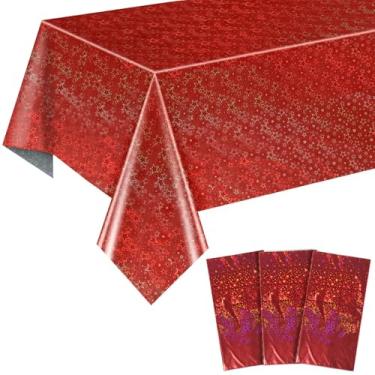 Imagem de 3 peças de toalha de mesa vermelha 137 cm x 274 cm descartável estrela gradiente pastel toalha de mesa retangular descartável para festa de aniversário de princesa dia dos namorados decoração de