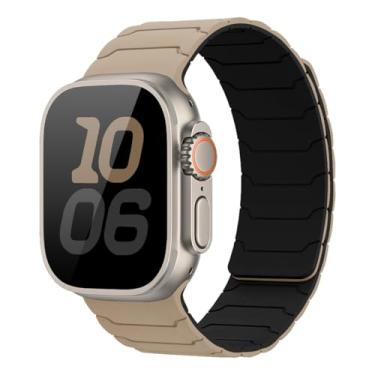 Imagem de Pulseira de silicone magnética compatível com Apple Watch 49 mm, 46 mm, 45 mm, 44 mm, 42 mm, 41 mm, 40 mm, 38 mm, para séries 11, 10, 9, 8, 7, 6, 5, 4 e 3 SE, masculino e feminino (chá leite, preto