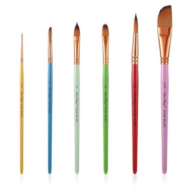 Imagem de Conjunto de 6 pincéis de pintura facial, cerdas sintéticas em diferentes tamanhos, formas, óleo, aquarela, acrílico, pincéis estéticos, pastel, artistas, pincéis para unhas corporais, artesanato, tela