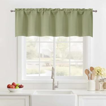 Imagem de Ebesto Saia verde sálvia para janela de 35,5 cm de comprimento, pequena cortina de cozinha com isolamento térmico com dois bolsos de haste, saia curta para sala de estar, quarto, banheiro, café