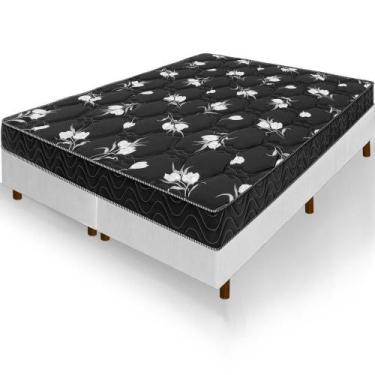 Imagem de Cama Box Queen Size Branca Colchão Castelar Espuma D33 Bordado 158x198