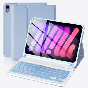 Imagem de SOPPY Capa com teclado para iPad mini 7 A17 Pro 2024/iPad Mini 6 geração com teclado 2021 8,3 polegadas, capa de teclado destacável retroiluminada em 7 cores para iPad mini 7ª/6ª geração, layout dos