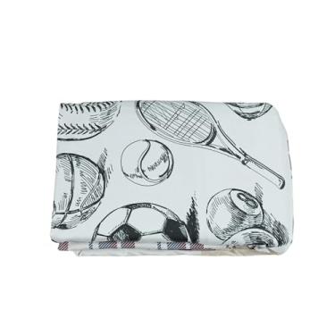 Imagem de Jogo de Lençol Infantil e Solteiro 188 x 88cm, Estampado Boy, 100% Poliéster 300 Fios, com Estampa Digital Temática Dinos, Esporte e Jogos, Lençol com e sem Elástico e Fronha, 3 Peças (Boy/Esporte)