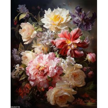 Imagem de Kit fácil de pintar por números para adultos iniciantes, kits de pintura de flores por números em tela, pintura DIY com números para adultos, tintas a óleo simples acrílicas por números kits para