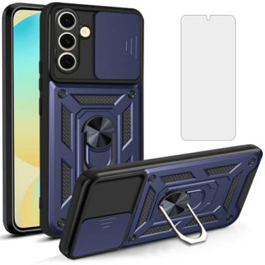 Imagem de Asuwish Capa de telefone para Samsung Galaxy S24 FE 5G com capa de câmera deslizante e protetor de tela de vidro temperado suporte rígido suporte de anel híbrido celular fino acessórios S 24 EF S24FE
