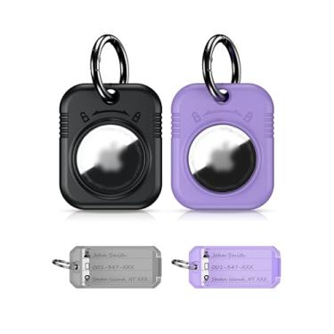 Imagem de PROfezzion Pacote com 2 porta-chaves seguro e elegante com chaveiro e chaveiro, capa rígida para Apple Air Tags GPS Tracker - Preto/Roxo