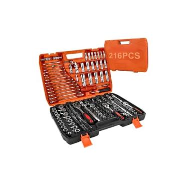 Imagem de Kit Jogo de Soquetes com Chave Catraca, 216 Peças, Encaixe de 1/4" e Diâmetro 4mm a 32mm, caixa de ferramentas completa, kit de ferramentas completa
