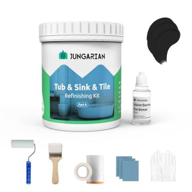 Imagem de Jungarian Kit de retoque de banheira e azulejo de 500 ml com ferramentas, baixo odor, faça você mesmo, pintura de banheiro, pia, bancada, azulejo, chuveiro, tinta, para banheiro, cozinha, porcelana