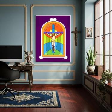 Imagem de Quadro Crucificação Jesus Cristo Em Estilo Vitral-70X50Cm - Quadros On