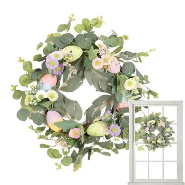 Imagem de Guirlanda de primavera para porta da frente - guirlanda de fazenda | Flores artificiais de primavera com ovos, margaridas, guirlanda de margarida de Páscoa para festa de Natal de Páscoa