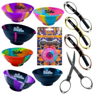Imagem de Sadhu Kit Tabacaria Cuia de Silicone Multicolorida com Tesoura de Metal Dobrável, Design Tie-Dye