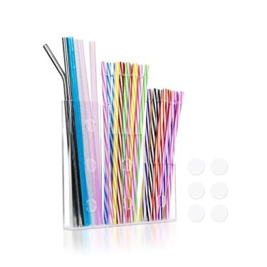 Imagem de Suporte de canudo de acrílico de 20 cm para porta de armário – Organizador de canudo montado na parede com divisórias de altura, suporte de armazenamento de acessórios de cozinha adesivo para armário