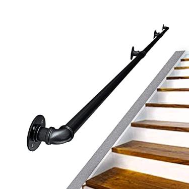 Imagem de Corrimão de tubulação/corrimão de escada de ferro forjado a vento industrial, loft interno doméstico contra a parede alça de jardim de infância antiderrapante antigo, preto (1 pés-6 m) (tamanho: 5,5 m