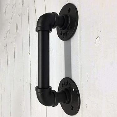 Imagem de STXYANGV Puxadores de porta vintage industrial ferro tubulação de água puxador de porta deslizante albergue restaurante bar loja puxador de porta push-pull maçaneta de porta de guarda-roupa, preto, 3