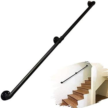 Imagem de Escadas de corrimão para ambientes internos e externos - corrimãos de escadas para idosos com deficiência para crianças com deficiência, metal preto, ferro forjado, suporte externo de parede (1,5 m