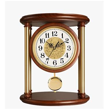 Imagem de Relógios de sala de estar de estilo europeu Relógios de mesa de madeira maciça Mesas Antigas ES Ornamentos Decorativos Relógios de Mesa Silenciosos (Cor: B Tamanho: 28 * 33 cm)