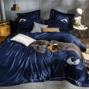 Imagem de Conjunto de cama cinza penas 4/6 peças, conjunto de lençóis de cama, fronhas 4, 4 peças (4 Queen Size 4 peças)