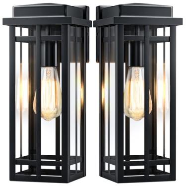 Imagem de MYHXQ Luminárias De Parede Externas De 13,8'', Pacotes Com 2 Unidades, Luzes Pretas Para Varanda, Iluminação Externa Para Casa, Luminárias Externas, Lanternas De Parede, Arandelas Externas Modernas