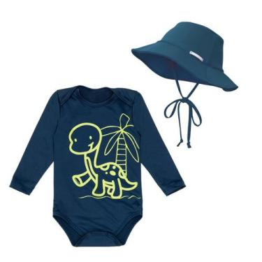Imagem de Kit Body Bebê Roupa Praia + Chapéu Proteção Solar Uv Baby - Fofotinhos