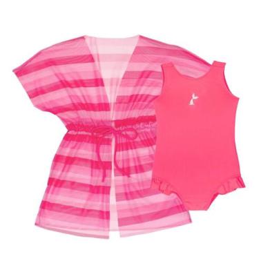 Imagem de Kit Maiô Liso + Saída de Praia Tule Infantil Natação Menina - Fofotinh