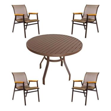 Imagem de Jogo de mesa ripada de alumínio 4 cadeiras cactos tela sling para pisc