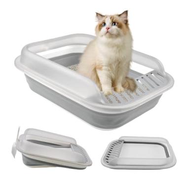 Imagem de kathson Caixa de areia dobrável para gatinhos, caixa de areia para gatos idosos de baixa entrada semi fechada vaso sanitário com pedal à prova de vazamento panela de areia dobrável para gatos pequenos