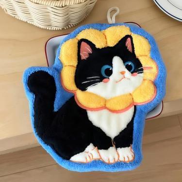Imagem de 1 peça de toalha pequena com laço para pendurar, macio, absorvente, ponta de dedo de gato fofo para cozinha e banheiro, secagem rápida (gato flor)