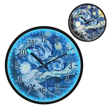 Imagem de Blueangle Relógio de parede LED que brilha no escuro e ativado por voz, silencioso design de onda grande de 30,5 cm, operado por bateria para decoração de quarto e sala de estar (239)