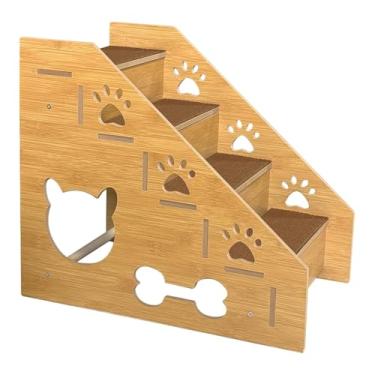 Imagem de KiBcsLic Escada de madeira para cães, rampa versátil e portátil para animais de estimação, escada antiderrapante para subir em carros, sofás e ambientes, 4 Camadas
