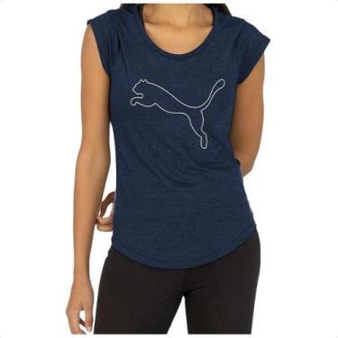 Imagem de Camiseta Puma Performance Heather Cat Tee Feminina, PP, Marinho, Branc