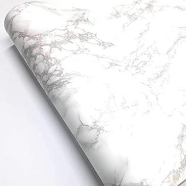 Imagem de Papel de parede decorativo de papel de contato de mármore da RoyalWallSkins com efeito de aparência de granito - Fosco 60 cm x 200 cm - Papel de parede autoadesivo para destacar e colar, White MCP1148MT