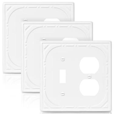Imagem de Combinação de metal para interruptores de luz, placa de parede, 1 interruptor/1 placa de interruptor duplex, capas de tomada, branco decorativo, placa de parede de 2 grupos - estilo retrô clássico