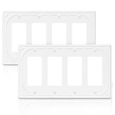 Imagem de Pacote com 2 capas de interruptor decorador quádruplo placa de parede, placas decorativas de interruptor basculante de metal branco
