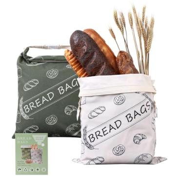 Imagem de ByGuan Sacos de pão reutilizáveis de cera de abelha para pão de fermento caseiro GG, pacote com 2 protetores de pão de algodão natural durável com zíper para manter fresco