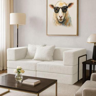 Imagem de Sofá Cama Modular 2 Lugares Mold Boucle Bege - Loja Sheep - LOJASHEEP,