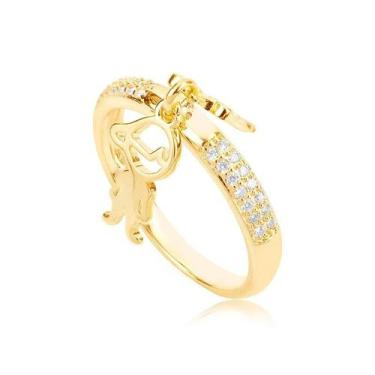 Imagem de Anel Filhos Amados Dois Meninos com Zircônias Folheado a Ouro 18k - Ma