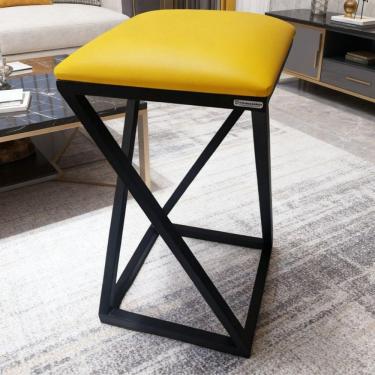 Imagem de Banco Baixo Banqueta Cozinha Americana Balcão Bar De Aço Amarelo