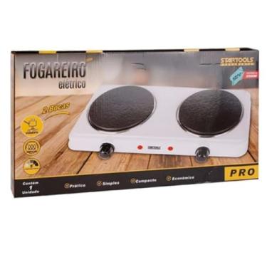 Imagem de Fogareiro Elétrico Indução 2 Bocas, 2000W, 127V, Branco, Metal e Plástico, 43x21x6cm, Portátil