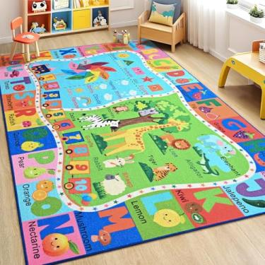 Imagem de Zedrew Tapete infantil para sala de jogos, tapete educativo ABC 12 x 18 cm para sala de aula, tapetes divertidos do alfabeto para aprender números, cores, clima animal e formas, tapete para decoração