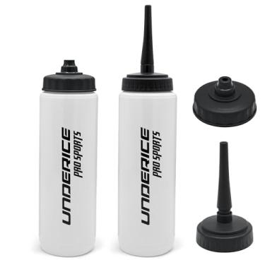 Imagem de UICE Garrafa de água com canudo, garrafas de compressão fácil de 1 litro para hóquei, canudo longo e reto embutido, garrafa de água esportiva para futebol, lacrosse, boxe, fitness-branca
