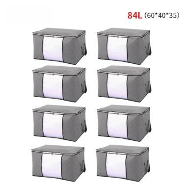 Imagem de Caixa Saco Organizador Grande Edredom Cobertor Casaco Guarda Roupa Ecológico Anti-Poeira Umidade (8PCS-84L-Cinza)