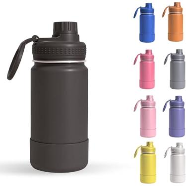 Imagem de Garrafa Térmica inox 350ml Copo Café Água Com Parede Dupla | com Base de silicone Protetora Anti vazamento Academia Escola Office (PRETO)