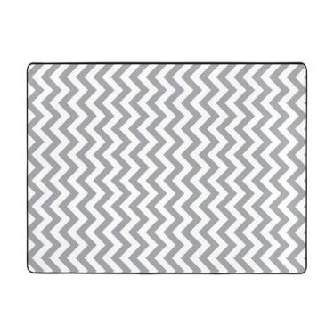 Imagem de ZERAOKE Tapete listrado cinza 48 x 63 polegadas, lavável na máquina com suporte antiderrapante, tapetes macios para sala de estar, quarto, entrada, quarto de crianças, decoração de casa