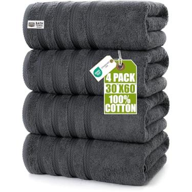 Imagem de Utopia Towels Conjunto de 4 toalhas de banho extra grandes premium, (76 x 152 cm) 100% algodão fiado 500 g/m2, toalhas de secagem rápida leves e altamente absorventes, perfeitas para uso diário (cinza