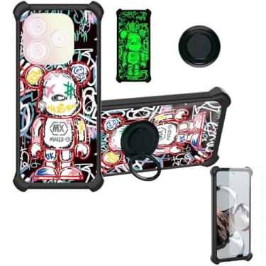 Imagem de Aroepurt Capa compatível com Blu G65L [com protetor de tela de vidro temperado][PC rígido + silicone macio][suporte para anel] [efeito luminoso] YGH-MXX