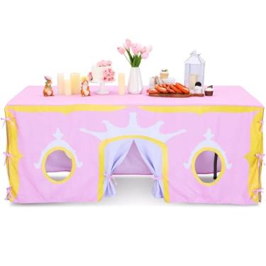 Imagem de Oudain Toalha de mesa grande de 3 m x 2,3 m de casinha de brinquedo, capa de barraca, casa de brinquedo para ambientes internos e externos, acessório para festa de aniversário, playground (cores rosa