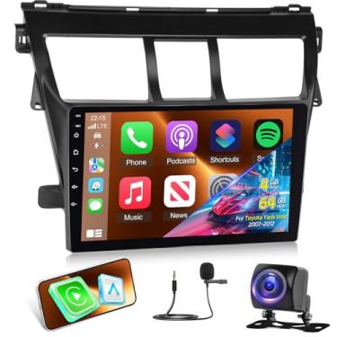 Imagem de [4+64] Rádio automotivo para Toyota Vios Yaris 2007 2008 2009 2010 2011 2012, Volxcereo 22.9 cm, tela sensível ao toque estéreo com Carplay/Android Auto, Bluetooth 5.0, SWC, FM/RDS