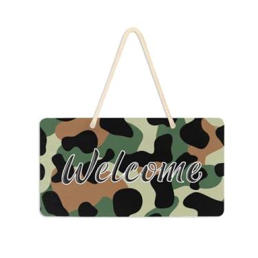 Imagem de Burbuja Placa de boas-vindas camuflada para porta da frente, placa de boas-vindas de PVC para decoração de férias de casa de fazenda, 15 x 28 cm
