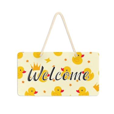 Imagem de Burbuja Placa de boas-vindas fofa de patos de borracha para porta da frente, placa de boas-vindas de PVC para decoração de férias, 15 x 28 cm
